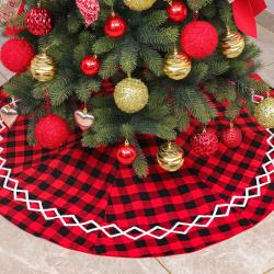 Red checkered tree skirt Christmas ornaments holiday scene with Christmas tree bottom decoration tree apron