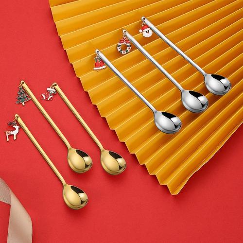 Creative ins Christmas stainless steel tableware spoon coffee stirring dessert spoon with hand gift portable gift set of 6pcs