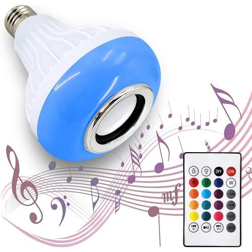 LED Light Bulb Bluetooth Speaker, 6W E26/E27 RGB Changing Lamp Wireless Stereo Audio with 24 Keys Remote Control