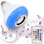 LED Light Bulb Bluetooth Speaker, 6W E26/E27 RGB Changing Lamp Wireless Stereo Audio with 24 Keys Remote Control