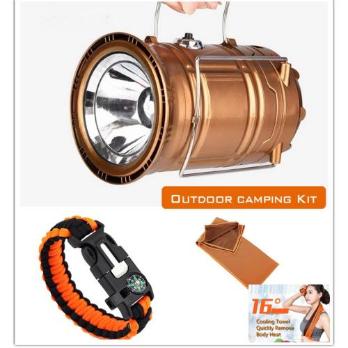 Outdoor Camping Kit,include Solar LED Camping Lantern Flashlights with Rechargeable Battery,Survival Bracelet,& Orange Cooling Towel, is Outdoor Emergency Gear Kit for Camping Hiking Travelling