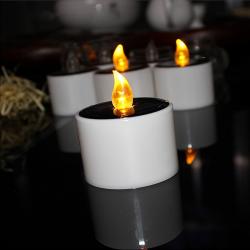 6 Pieces Flicker Solar LED Light Candles Warm White Flameless Electronic Solar LED Lamp Nightlight Plastic Solar Energy Candle for Outdoor Camping Emergency