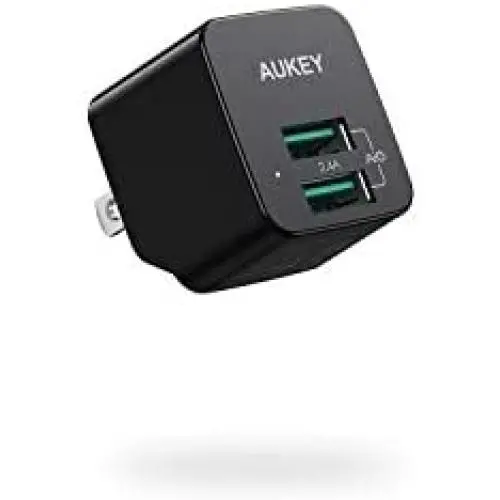 AUKEY USB Wall Charger with Foldable Plug, Ultra Compact USB Charger Dual USB Port 2.4A Output for iPhone 11 Pro Max, iPad Pro, AirPods Pro, Samsung and More