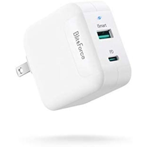 USB C Charger, Blitzforce 65W 2-Port Wall Charger PD 3.0 [GaN Tech] USB Fast Charging Power Delivery Adapter with Foldable Plug for MacBook Pro iPad Pro, iPhone 11 Pro Max X XS XR 8, Galaxy S9 S9+ S10
