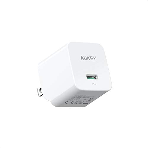 iPhone Fast Charger AUKEY USB C Charger 18W PD Charger Foldable Plug USB C Wall Charger for iPhone 11 Pro Max AirPods Pro iPad Pro, Samsung Galaxy S10 Note 9, Google Pixel 4 3 2 XL, LG, Huawei - White