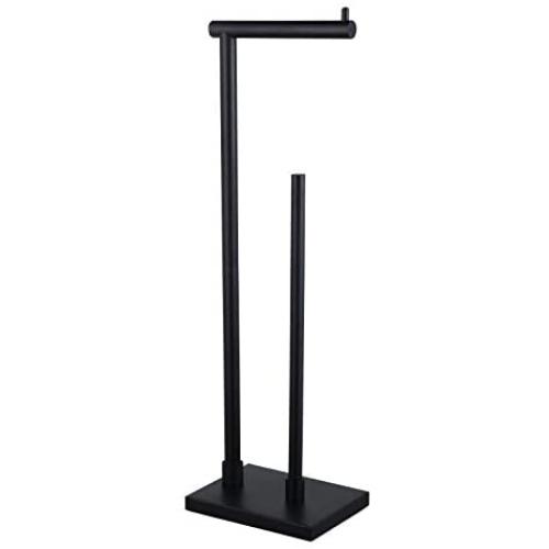 GERZ Bathroom Toilet Paper Holder Stand with Reserve, Modern Tissue Roll Holder SUS304 Stainless Steel Rustproof Freestanding, Matte Black