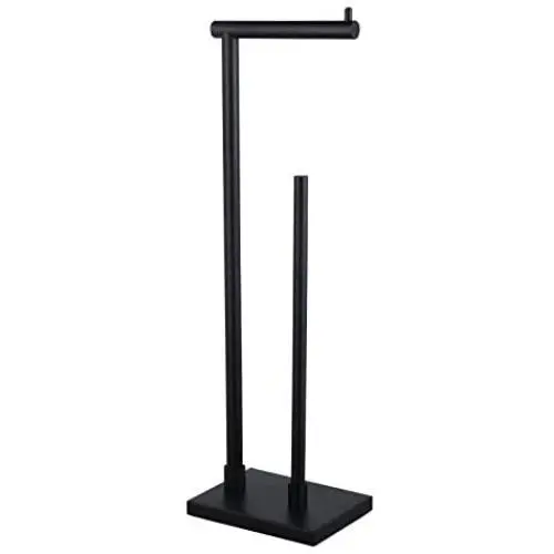 GERZ Bathroom Toilet Paper Holder Stand with Reserve, Modern Tissue Roll Holder SUS304 Stainless Steel Rustproof Freestanding, Matte Black GERZ Bathroom Toilet Paper Holder Stand with Reserve, Modern Tissue Roll Holder SUS304 Stainless Steel Rustproof Freestanding, Matte Black