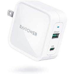 USB C Charger, RAVPower 65W PD Charger [GaN Power Tech] Dual Port Wall Charger Adapter with Foldable Plug for MacBook Pro iPad Pro Nintendo Switch Pixel, iPhone 11 Pro Max X XS XR 8, Galaxy S9 S9+ S10