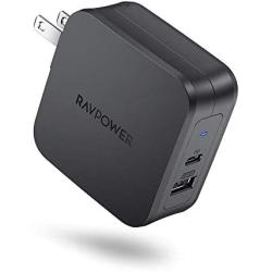 USB C Charger RAVPower 61W PD 3.0 Wall Charger Power Delivery Type C Fast Charger 2 Port Portable Charger for MacBook Pro Dell XPS iPad Pro iPhone 11 Pro Max Pixel 2 XL 3XL Galaxy S10 Nintendo Switch