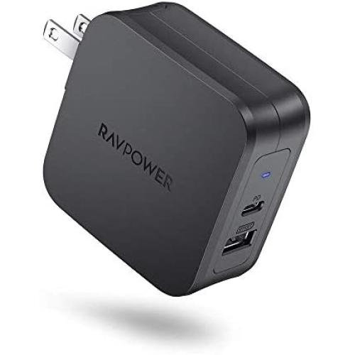 USB C Charger RAVPower 61W PD 3.0 Wall Charger Power Delivery Type C Fast Charger 2 Port Portable Charger for MacBook Pro Dell XPS iPad Pro iPhone 11 Pro Max Pixel 2 XL 3XL Galaxy S10 Nintendo Switch