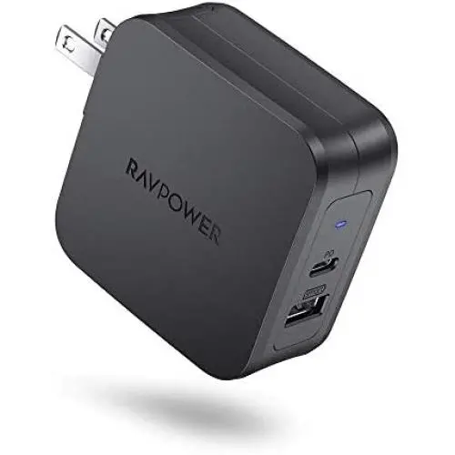 USB C Charger RAVPower 61W PD 3.0 Wall Charger Power Delivery Type C Fast Charger 2 Port Portable Charger for MacBook Pro Dell XPS iPad Pro iPhone 11 Pro Max Pixel 2 XL 3XL Galaxy S10 Nintendo Switch