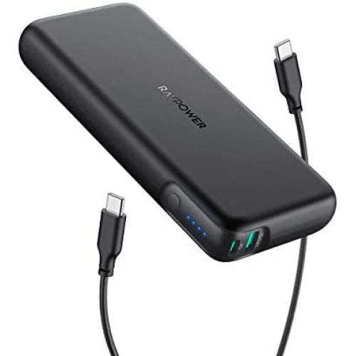 Portable Charger RAVPower 20000mAh 60W PD 3.0 USB C Power Bank 2-Port Power Delivery Battery Pack High-Capacity External Battery Compatible with MacBook Pro iPad Pro iPhone 11 SE 2 Nintendo Switch