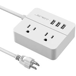 JSVER Compact Travel Power Strip with 3 USB Smart Charging Station and 2 Power Outlet, White