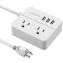 JSVER Compact Travel Power Strip with 3 USB Smart Charging Station and 2 Power Outlet, White