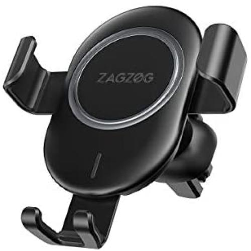 Zagzog Wireless Car Charger Mount Adjustable Gravity Air Vent Phone Holder for iPhone and Android Smartphones Qi Certified (Black)