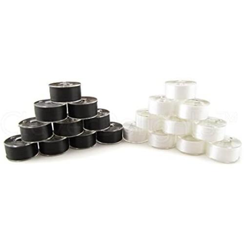 CleverDelights 24 Pack Black and White Prewound Bobbins - 60wt - Size A Class 15 Bobbins - SA156 Replacement - for Brother Embroidery Machines - 7/16" x 13/16"