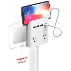 Multi Plug Outlet Extender & Splitter: iHome PowerReach 6ft Extension Cord with 2 Outlets & 4 USB Ports for Multiple Smartphone Charging - Desktop/Magnetic Wall Mounting Charger