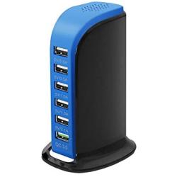 Quick Charge 3.0 USB Wall Charger 6 Ports QC 3.0 Desktop USB Hub Charging Station,Travel Charger Fast Charging Compatible with Phones,Tablets,Smartphones and More(Balck +Blue)