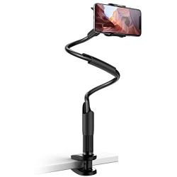 Phone Holder Bed Gooseneck Mount - Lamicall Flexible Arm 360 Mount Clip Bracket Clamp Stand for Cell Phone 11 Pro XS Max XR X 8 7 6 Plus 5 4, Galaxy S10 S9 S8 S7 S6, Overall Length 33.4In(Black)
