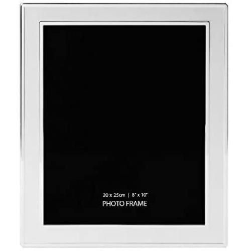 Happy Homewares Contemporary 8" x 10" Matt Silver Picture Frame with Silver Plated Trim
