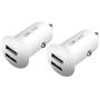 Car Charger, QOLIXM Flush Fit Dual Port USB Car Adapter 2-Port Fast Charging for iPhone, iPad, Samsung, HTC, LG, Smartphone, Tablet, Digital Camera, and More (White 2 Pack)