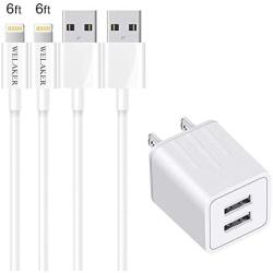 iPhone Charger, WELAKER Data Sync Transfer Lightning Cable 2Pack 6ft with Dual Port Wall Charger Adapter Charging Block Power Plug(ETL Listed) Compatible with iPhone 11 Pro Max XS XR X 8 7 6 5 iPad