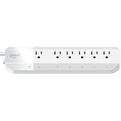 Geeni 6-Outlet Smart Surge Protector No Hub Wireless Remote Control and Timer –Works with Amazon Alexa, Google Assistant & Microsoft Cortana, Requires 2.4 GHz Wi-Fi, White