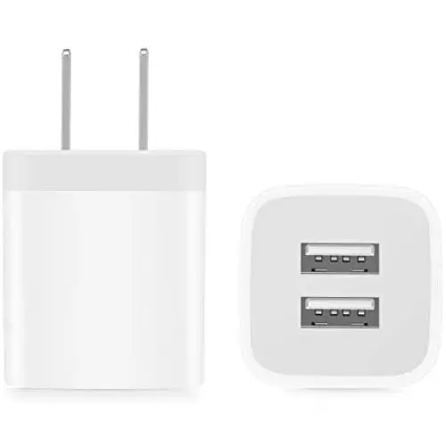 Power-7 USB Wall Charger, 2-Pack 2.1A/5V Dual Port USB Plug Power Adapter Charging Block Cube Compatible with iPhone 11/Xs Max/XR/X, 8/7/6S/6 Plus/5S, Samsung, LG, Moto, Kindle, Android Phones