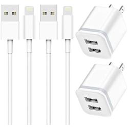 Phone Charger 6ft Cable with Wall Plug (Pack of 4), DECIPA Dual USB Wall Charger Adapter Block Cube with Charging Cord Replacement for iPhone Xs/Xs Max/XR/X 8/7/6/6S Plus SE/5S/5C, Pad, Pod