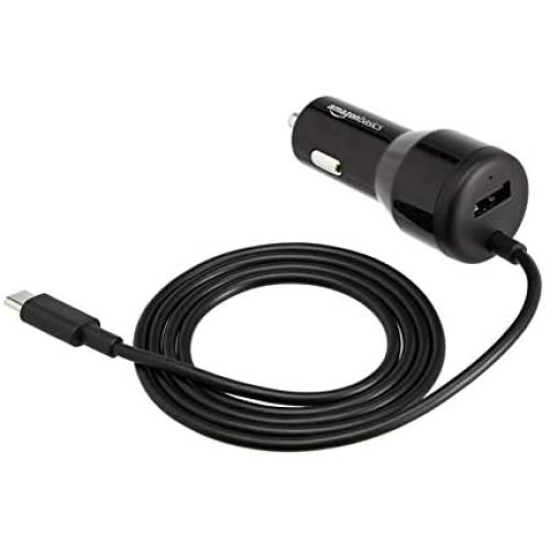 AmazonBasics USB-C Car Charger with 18W USB-C Cable and 12W USB-A Port