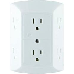 GE 6 Outlet Wall Plug Adapter Power Strip, Extra Wide Spaced Outlets for Cell Phone Charger, Power Adapter, 3 Prong, Multi Outlet Wall Charger, Quick & Easy Install, For Home Office, Home Theater, Kitchen, or Bathroom, UL Listed, White, 50759