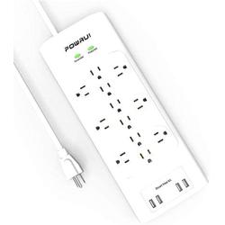 Surge Protector(4000 Joules), POWRUI Power Strip with 12-Outlet and 4 USB Ports(5V/6A, 30W) and 6-Foot Heavy Duty Extension Cord, White