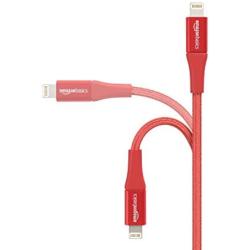 AmazonBasics Double Braided Nylon Lightning to USB Cable, Advanced Collection, MFi Certified Apple iPhone Charger, Red, 10 Foot