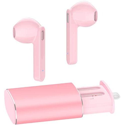 Wireless Earbuds, AUGYMER Bluetooth 5.0 True Earphones Auto Pairing Bluetooth Headphones TWS Stereo HiFi Headphones for Running Sports in-Ear with Type-C Charging Case Built in Mic Headset (Pink)