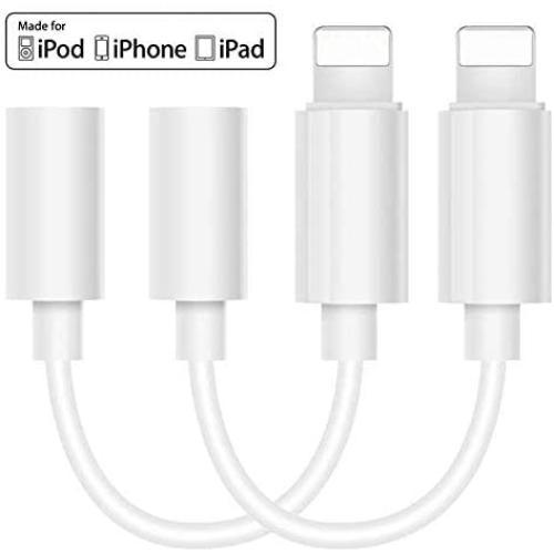 [Apple MFi Certified] 2 Packs Lightning to 3.5mm Headphone Jack Adapter for iPhone Dongle Earplug Jack Aux Connector, Compatible with iPhone 7/7 Plus/8/8 Plus/X/Xs/Xs Max/XR Support iOS 13