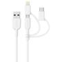 Anker Powerline II 3-in-1 Cable, Lightning/Type C/Micro USB Cable for iPhone, iPad, Huawei, HTC, LG, Samsung Galaxy, Sony Xperia, Android Smartphones, and More(3ft, White)