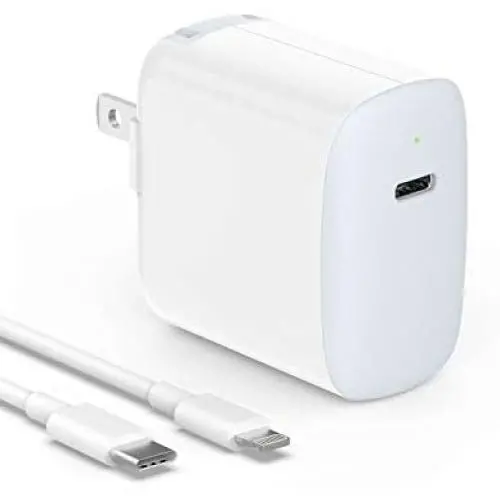 18W USB C Fast Charger for iPhone 11, 11 Pro, 11 Pro Max, XR, Xs, Xs Max, X, 8, 8 Plus, iPad Pro 12.9 Gen 1/2, iPad Pro 10.5, iPad Air 3, iPad Mini 5, Foldable Plug, LED Indicator, with Charging Cable 18W USB C Fast Charger for iPhone 11, 11 Pro, 11 Pro Max, XR, Xs, Xs Max, X, 8, 8 Plus, iPad Pro 12.9 Gen 1/2, iPad Pro 10.5, iPad Air 3, iPad Mini 5, Foldable Plug, LED Indicator, with Charging Cable