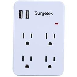 Surgetek Cell Phone Wall Mount Charger Power Strips Outlets Surge Protector 4-Outlet Dual USB for iPhone 6 7 8 Plus iPhone X Samsung S7 S8 Plus(4 outlets with 2 USB)