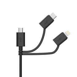 Apple MFI Certified 3-in-1 Cable, Lightning/Type C/Micro USB Cable for iPhone, iPad, Huawei, HTC, LG, Samsung Galaxy, Sony Xperia, Android Smartphones, iPad Pro 2018 and More 3 in 1 Black(3FT)