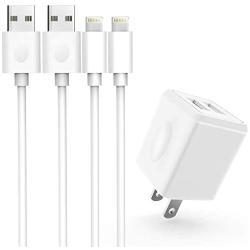 iPhone Charger, Atizzy Fast Charging Data Sync Transfer 2 Pack 6 Feet Lightning Cable with Dual Port Wall Charger Adapter Plug Compatible with iPhone Xs Max/XS/XR/X/8/7/6S/6/Plus/SE/iPad (White)