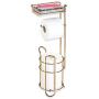 mDesign Freestanding Metal Wire Toilet Paper Roll Holder Stand and Dispenser with Storage Shelf for Cell, Mobile Phone - Bathroom Storage Organization - Holds 3 Mega Rolls - Soft Brass