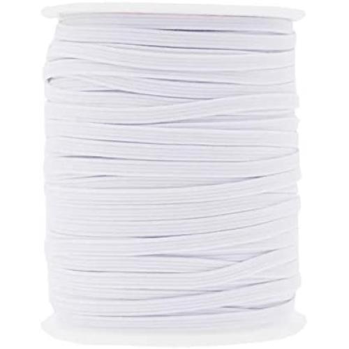 Mandala Crafts Flat Elastic Band, Braided Stretch Strap Cord Roll for Sewing and Crafting; 1/8 inch 3mm 50 Yards White