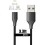 NetDot Gen10 3 in 1 Nylon Braided Magnetic Fast Charging Cable with Side LED Compatible with Micro USB & USB-C Smartphones and i-Product(3.3ft/1 Pack Black)