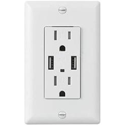 ECOELER 4.8A High Speed Dual USB Wall Outlet, 15A Tamper Resistant Wall Socket USB Outlet,Child Proof Safety,Wall Plate Included, UL Listed Pack of 4