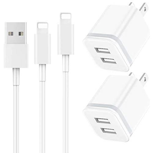Phone Charger Cable 6 FT with Wall Plug, LUOATIP 4-Pack Charging Cord + Dual Port USB Block Adapter Charging Cube Replacement for iPhone 11 Xs/Xs Max/XR/X 8/7/6/6S Plus SE/5S/5C, Pad