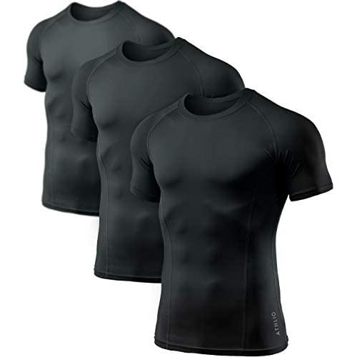 ATHLIO 1 or 3 Pack Mens Cool Dry Short Sleeve Compression Shirts, Sports Baselayer T-Shirts Tops, Athletic Workout Shirt