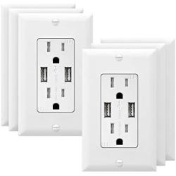 TOPGREENER 3.1A USB Wall Outlet Charger, 15A Tamper-Resistant Receptacles, Compatible with iPhone XS/MAX/XR/X/8, Samsung Galaxy S10/S9/S, LG, HTC & other Smartphones, UL Listed, TU2153A, White 6 Pack