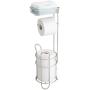 mDesign Freestanding Metal Wire Toilet Paper Roll Holder Stand and Dispenser with Storage Shelf for Cell, Mobile Phone - Bathroom Storage Organization - Holds 3 Mega Rolls - Satin