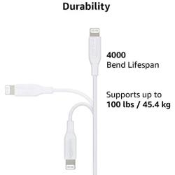 AmazonBasics USB-C to Lightning Cable, MFi Certified Apple Charger for iPhone 11 Pro/11 Pro Max - White, 3-Foot