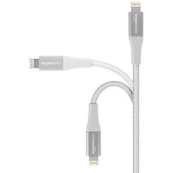 AmazonBasics Double Braided Nylon Lightning to USB Cable, Advanced Collection, MFi Certified Apple iPhone Charger, Silver, 10 Feet